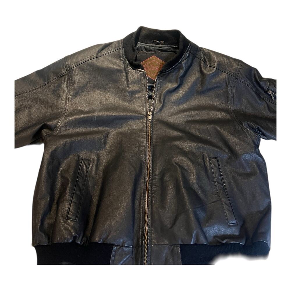 Vintage 80s Weekend Leather Bomber Jacket Black / LARGE